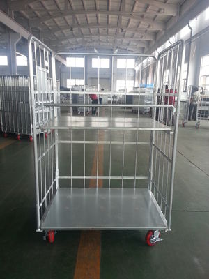 CE Hot Dipped Zinc 4 Sided Wheeling Roll Cage Containers